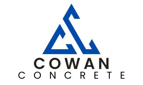 Cowan Concrete logo with blue geometric triangle design